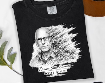 Scott Adams 1957-2026 Tshirt, Draw Into Eternity Charcoal Shirt, Memorial and Respect Tee