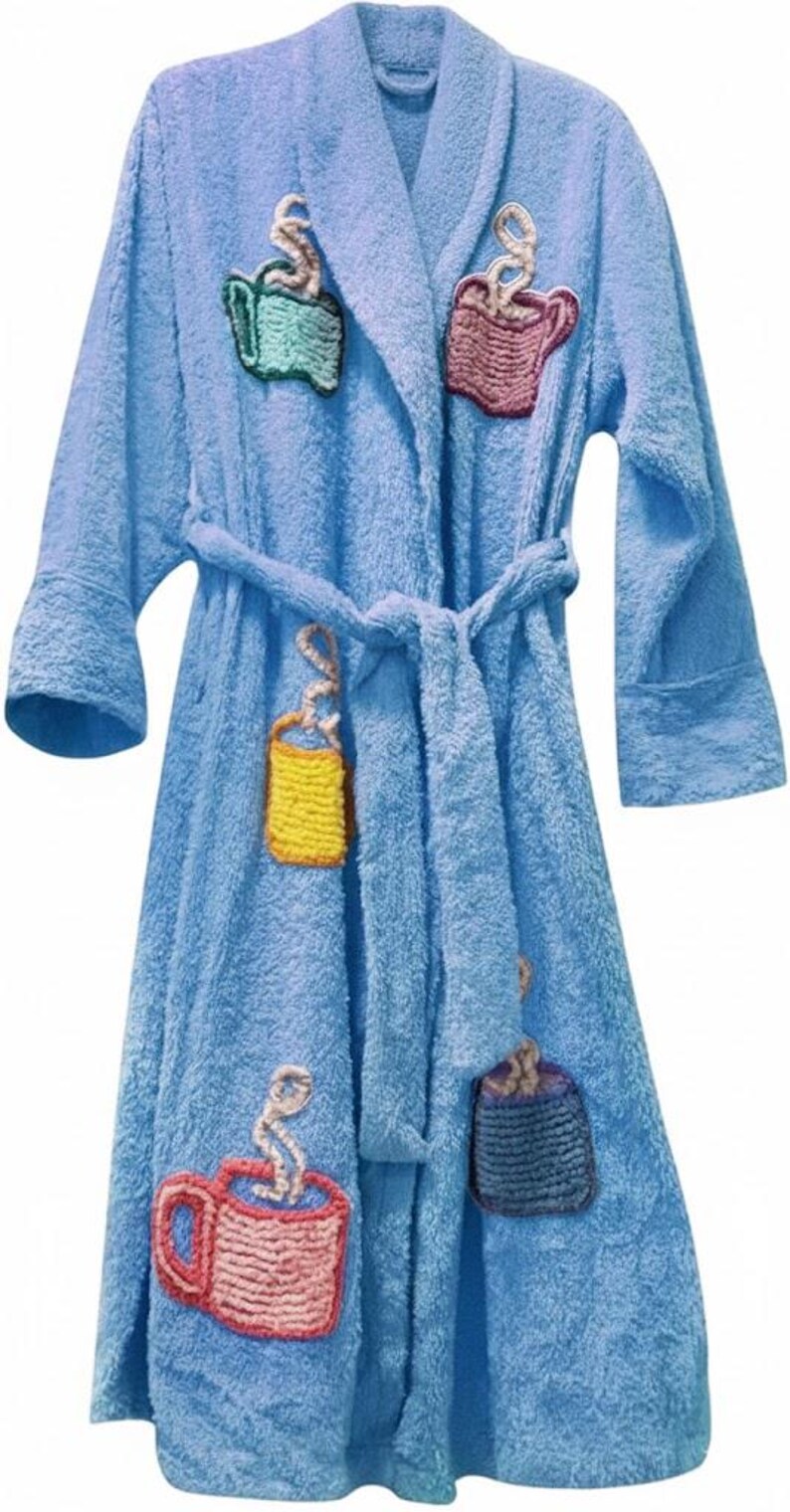 Blue Terry Robe Blue Terry Cloth Bathrobe With Embroidered Coffee Cup Design | Cozy ...