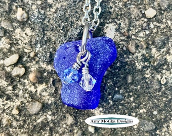 Blue Beach Glass Necklace, Cobalt Blue, Blue Beach Glass, Blue Sea Glass, Lake Erie, Beach Glass