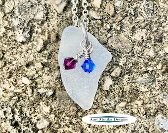 Lake Erie Beach Glass Necklace, Clear Beach Glass with Blue & Purple Necklace, Beach Glass Necklace, Lake Erie, Beach Glass