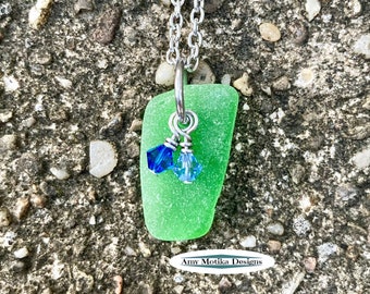 Green Beach Glass Necklace, Lake Erie Beach Glass Necklace, Green and Blue Necklace, Beach Glass Necklace, Lake Erie, Beach Glass