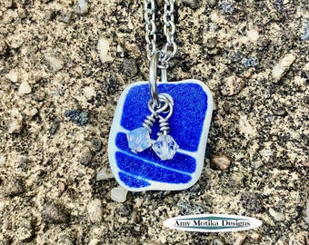 Blue & White Beach Pottery Necklace, Lake Erie Necklace, Lake Erie Beach Pottery, Beach Necklace, Beach Pottery