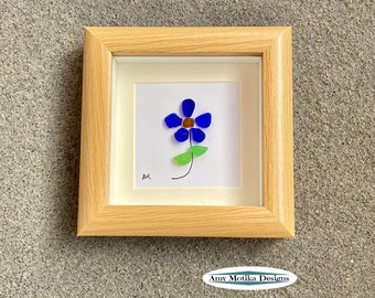 Blue Flower Beach Glass Framed Art, Beach Glass Flower, Beach Glass Art, Lake Erie, Beach Glass, Mother's Day Gift