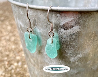 Aqua Blue Beach Glass Earrings, Beach Glass Earrings, Beach Glass, Lake Erie, Aqua Beach Glass