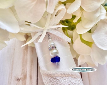 Beach Glass Bouquet Charm, Something Blue Charm, Wedding Charm, Bridal Accessories, Gift For Bride, Lake Erie Glass, Beach Wedding