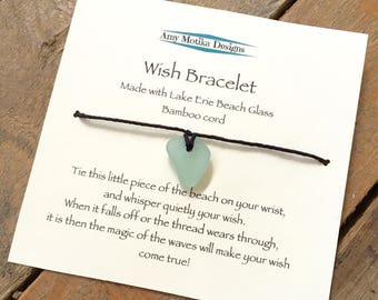 Lake Erie Beach Glass Wish Bracelet, Bamboo Bracelet, Beach Glass Bracelet, Lake Erie, Beach Glass