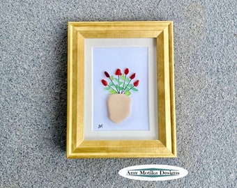 Bouquet of Roses Framed Art, Beach Glass Roses, Valentine's Day Art, Beach Glass Valentine's Day, Lake Erie, Lake Huron, Beach Glass