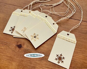 Winter Themed Gift Tags, Snowflake Gift Tags, Gift Tags, Pack of 10, Holiday Gifts, Gold Snowflakes