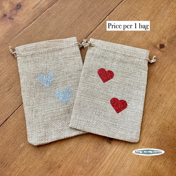 Hearts Gift Bag, Jewelry Gift Bag, Add A Gift Bag, Valentine's Day Bag, 4x6 Burlap Gift Bag, Gift Bag