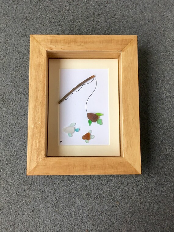 Fishing Beach Glass Framed Art Beach Glass Art Lake Erie Lake Huron Fishing Fathers Day Gifts For Him Gifts For Dad