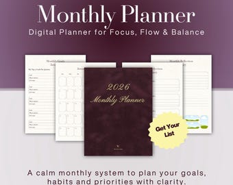 Maandplanner 2026 | Maandelijkse reset en gewoontetracker | Intentioneel levenplanner | Digitale pdf | Minimale esthetiek