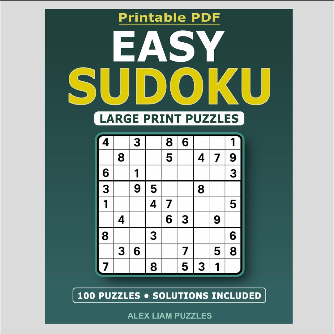 Easy Sudoku Printable PDF – 100 Puzzles With Solutions – Instant ...