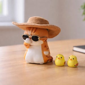 Figura de gato con sombrero y gafas de sol, accesorio decorativo de escritorio original