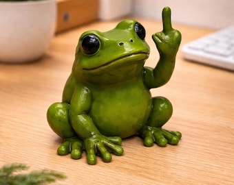 Middle Finger Frog Figurine - Desk Decor,  Funny Frog Statue, Novelty Desk Accessory, Cute Office Decor