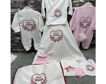 Personalized Newborn Baby Girl Outfit, 14pcs 100% Cotton Best Quality Embroidered Baby Set, Hospital Outfit, Baby Gift, Bouquet