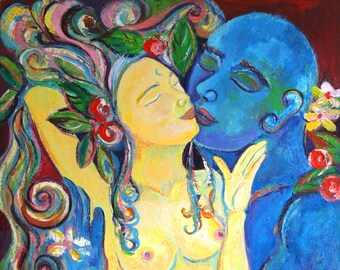 Lovers Painting - The Kiss - Giclee print on canvas Sofan Chan 20inch 20 inch (51cm x51cm)