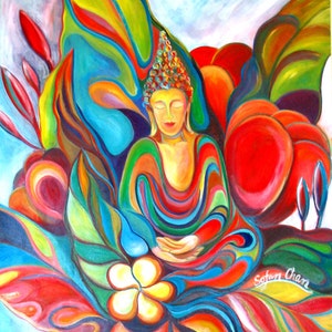 Buddha Painting - Forest of Light- Giclee print on canvas by Sofan Chan 18inch x 24 inch (46cm x 61cm)