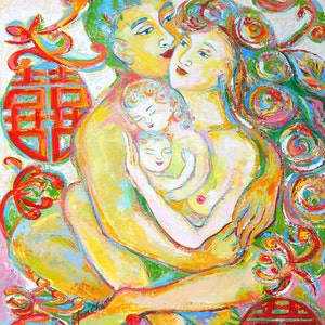 Happy Family painting - Giclee print on canvas by Sofan Chan 18inch x 24 inch (46cm x 61cm)