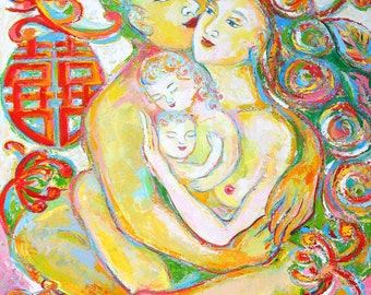 Happy Family painting - Giclee print on canvas by Sofan Chan 18inch x 24 inch (46cm x 61cm)