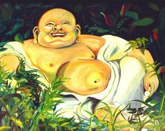 Happy Buddha Painting - Absolute Happiness - Giclee print on canvas Sofan Chan 18inch x 24 inch (46cm x 61cm)