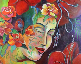 Goddess Floral Giclee Canvas Print – Inspirational Art by Sofan Chan (18x24 inches)
