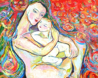 Mother and Child Giclee Print – Sofan Chan Canvas Art (20x20 inch)