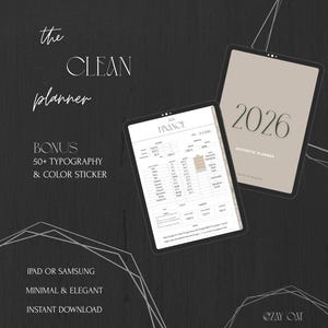 Agenda digitale Clean 2026, diario di produttività ultra minimalista, agenda iPad senza fronzoli, compatibile con Goodnotes e Notability, semplice pianificazione giornaliera e settimanale.