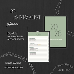 Minimalist 2026 Digital Planner, Daily Productivity Organizer, No-Clutter iPad Journal, Goodnotes Notability, Simple Weekly Monthly Planner