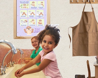 Let’s Wash Our Hands – Gentle Hand Washing Routine Poster for Toddlers | Otter | Neutral Purple | Printable