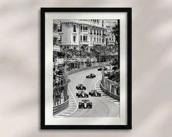 Formule 1, zwart-witte muurkunst, autoposter, retro prints, afdrukbare kunst, esthetische kamerdecoratie, vintage poster, kamerposter, F1-poster