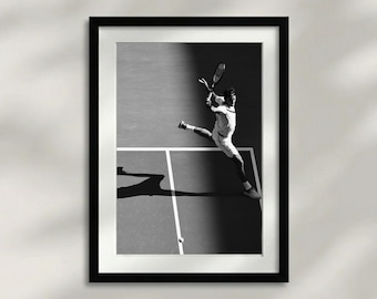 Roger Federer, affiche de tennis, décoration sport, art mural noir et blanc, décoration de chambre esthétique, impressions sportives, court de tennis, art mural tennis