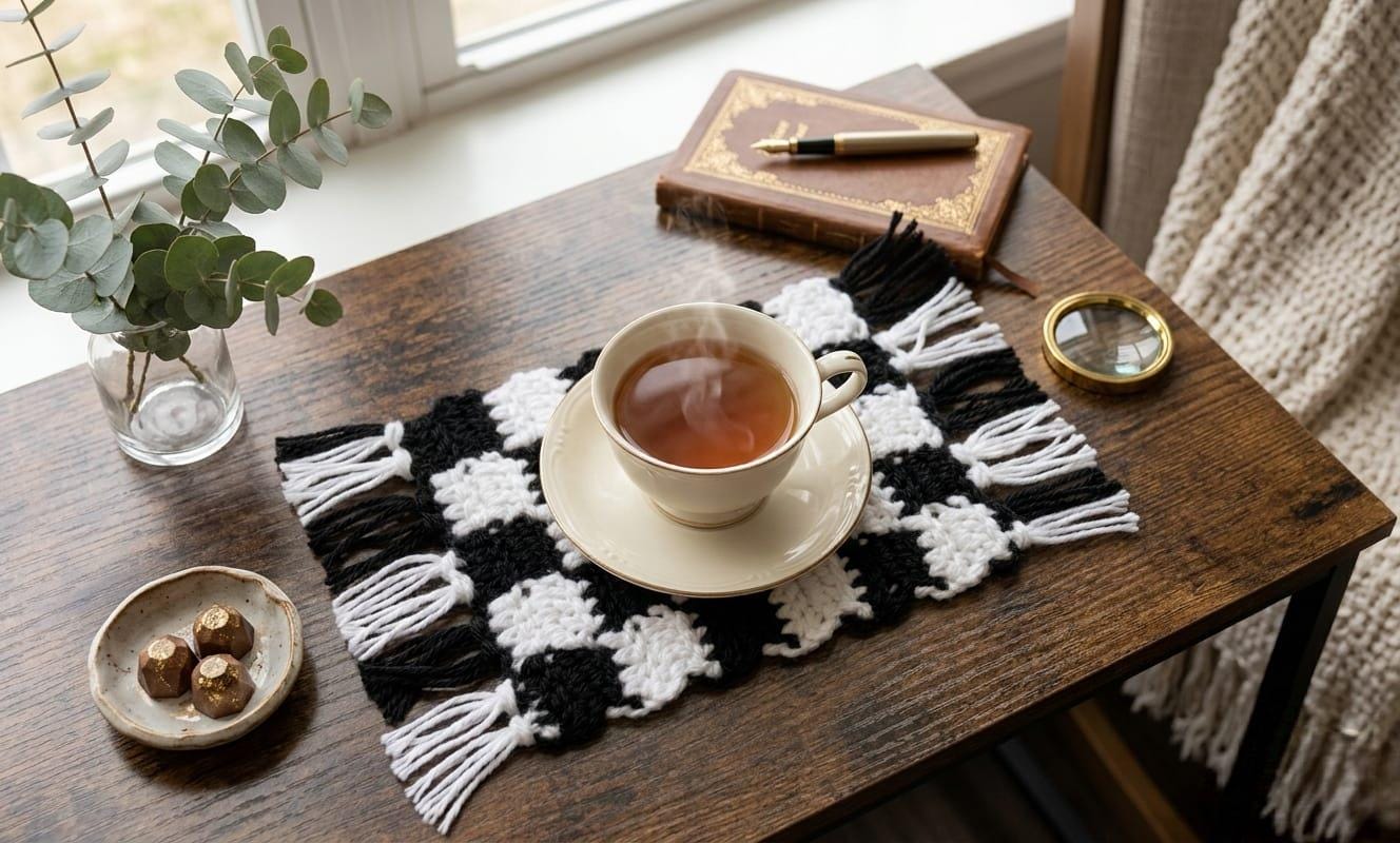 32 Checkerboard Crochet Patterns for Blankets, Bags, Garments, and Home Accents 12 Checkered Crochet Mug Rug Pattern Beginner Friendly
