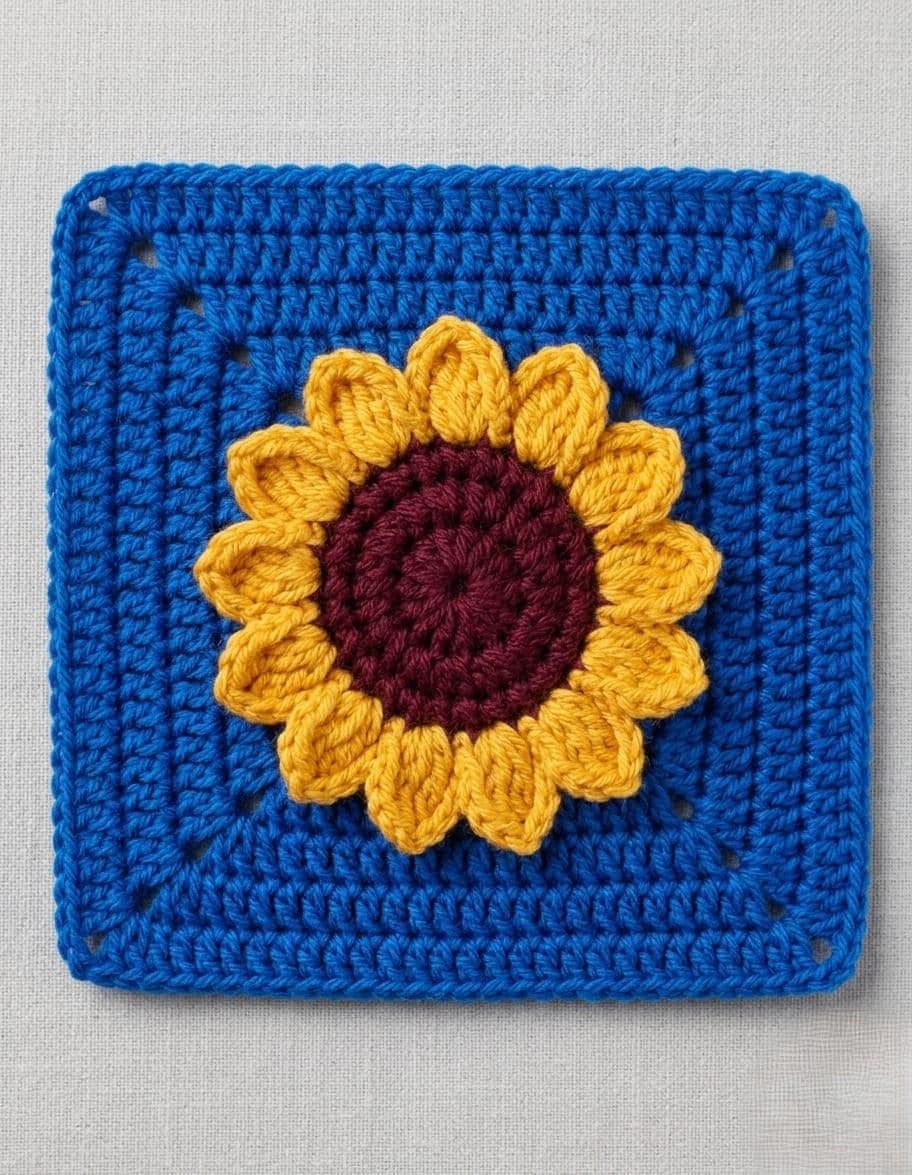 40 Sunflower Granny Square Crochet Patterns for Bright Blankets, Bags, and More 6 Sunflower Granny Square
