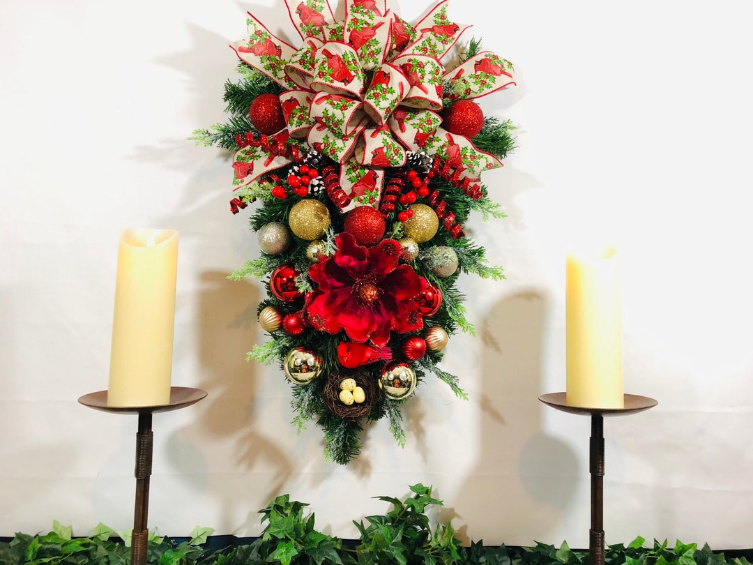 Christmas Swag, Holiday Wreath Swag, Red Bird Christmas Swag, Red