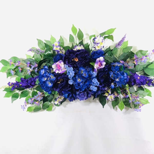 Artificial Flower Swag, Wedding Arch, Over Door Swag, Over Bed Swag, Table Arrangement, Purple Faux Floral Swag, Summer Front Porch Decor