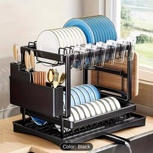 2 Tier Dish Drying Rack Large Capacity Metal Kitchen Counter Plate Organizer
