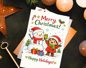 Kerstkaart voor kinderen - afdrukbaar - digitale download - direct einde Snelle download