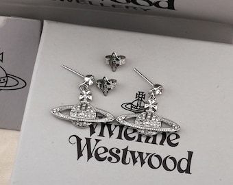 In Box Vivienne Westwood Earrings,925 Silver CZ Saturn Drop,Gift for Her