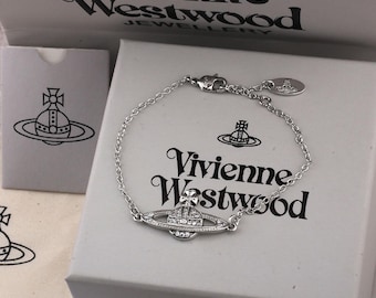 Bracciale Vivienne Westwood in scatola, ciondolo Saturno in argento 925 con zirconi, regalo per lei