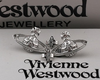 In Box Vivienne Westwood Earrings,925 Silver CZ Saturn Stud,Gift for Her