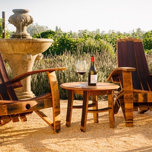 Two Wine Barrel Adirondack Chairs and Table Set with Free Laser Engraving