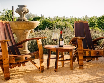 Two Wine Barrel Adirondack Chairs and Table Set with Free Laser Engraving