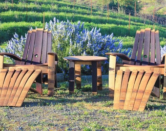 Two Wine Barrel Adirondack Chairs, Two Ottomans and Table Set with Free Laser Engraving