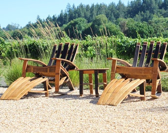 Two Wine Barrel Rocking Chairs, Two Ottomans and Table Set with Free Laser Engraving