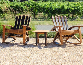 Two Wine Barrel Rocking Chairs and Table Set with Free Laser Engraving