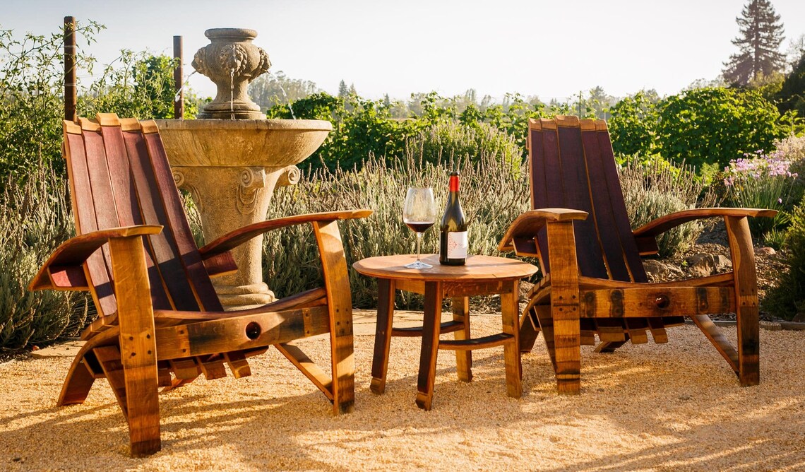 Two Wine Barrel Adirondack Chairs and Table Set With Free Etsy