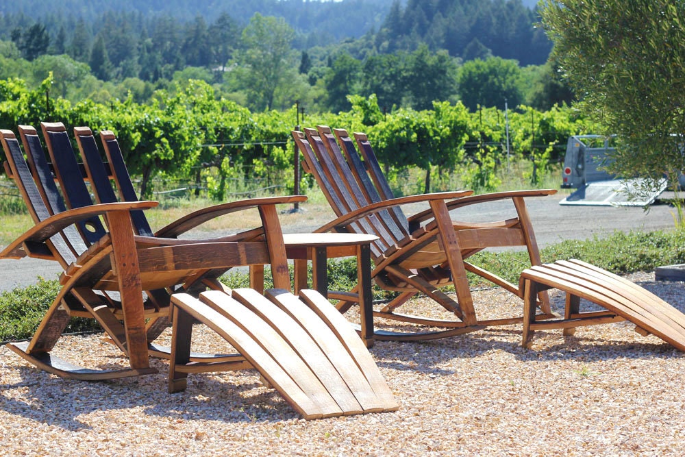 Two Wine Barrel Rocking Chairs Two Ottomans and Table Set Etsy