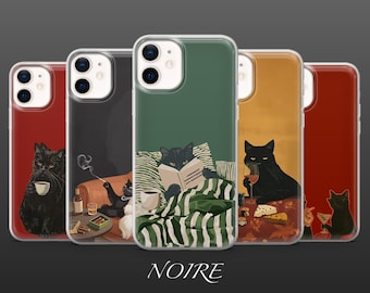 Black Cat Phone Case Old Money Smoking Cat Painting for iPhone 18Pro, 17, 16, 15, 14, 13, Samsung S26, S25, S24, S23,A17,A57,A37 Pixel 11,10