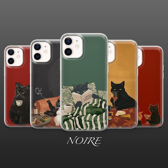 Black Cat Phone Case Old Money Smoking Cat Painting for iPhone 17Pro, 16, 15, 14, 13, 12, Samsung S26, S25, S24, S23,A17,A57,A37 Pixel 10, 9