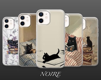 Black Cat Phone Case Old Money Bookish Cat Painting for iPhone 18Pro, 17, 16, 15, 14, 13, Samsung S26, S25, S24, S23,A17,A57,A37 Pixel 11,10